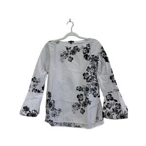 Vintage Massimo Dutti Shirt Women White Black Floral Long Sleeve Casual Scoop 4